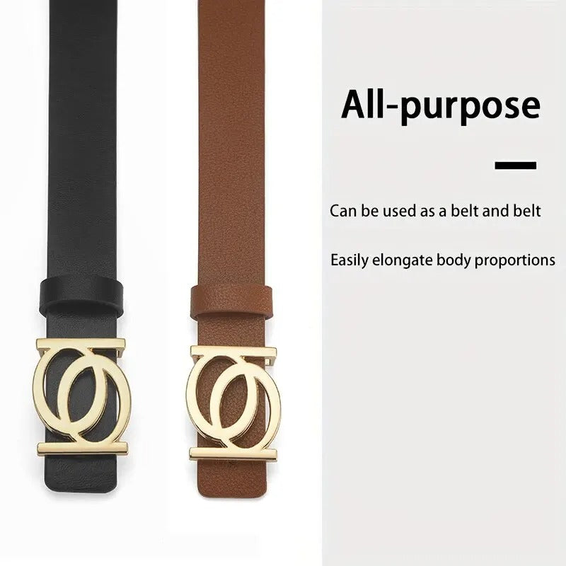 New Women's Belt Fashion Golden Buckle Belt