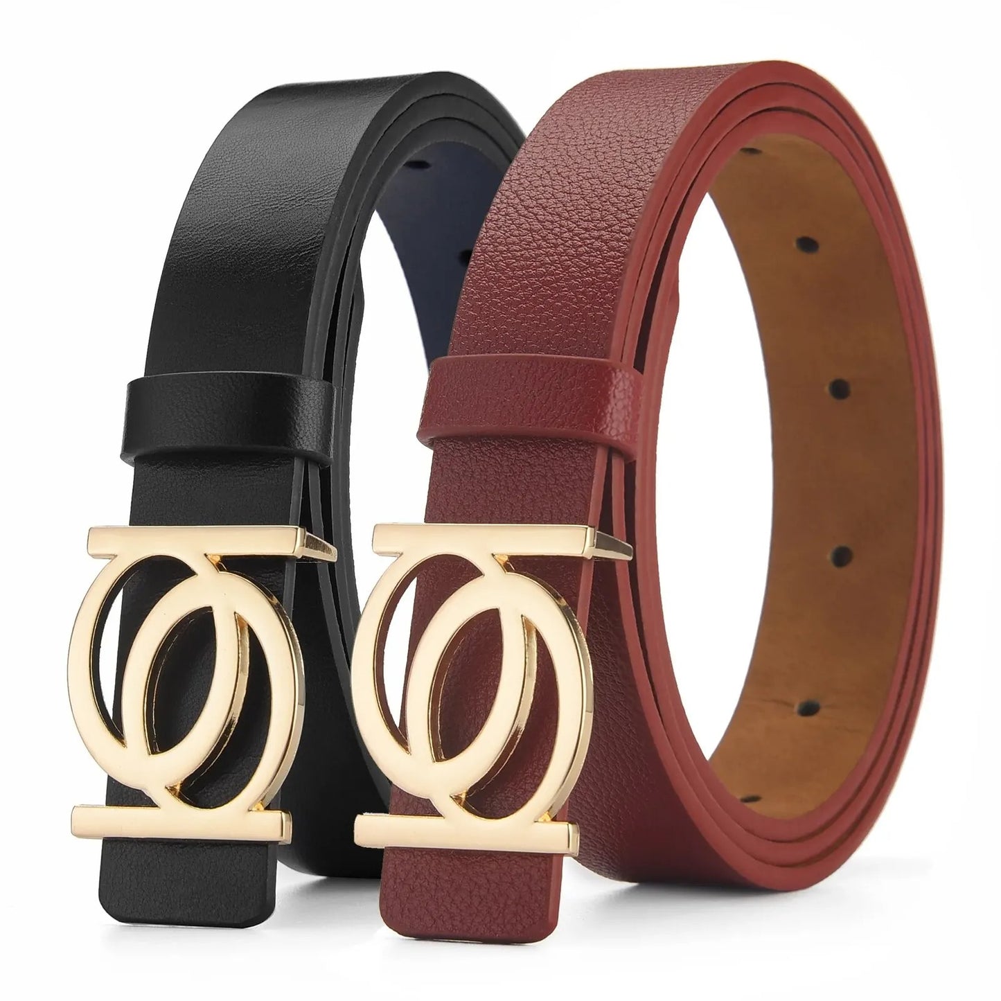 New Women's Belt Fashion Golden Buckle Belt